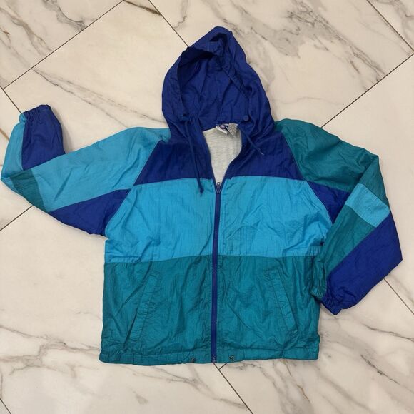 Vtg 90s Pro Spirit Colorblock Windbreaker Jacket S Teal Blue Gorpcore Vaporwave - Picture 1 of 12
